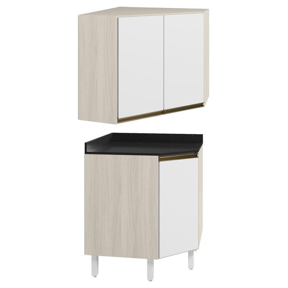 Armario E Balcao Canto Obliquo 75cm Mdf Kali Bianco Toq Branco Uv Nicioli Bianco Toq Branco Uv - 1