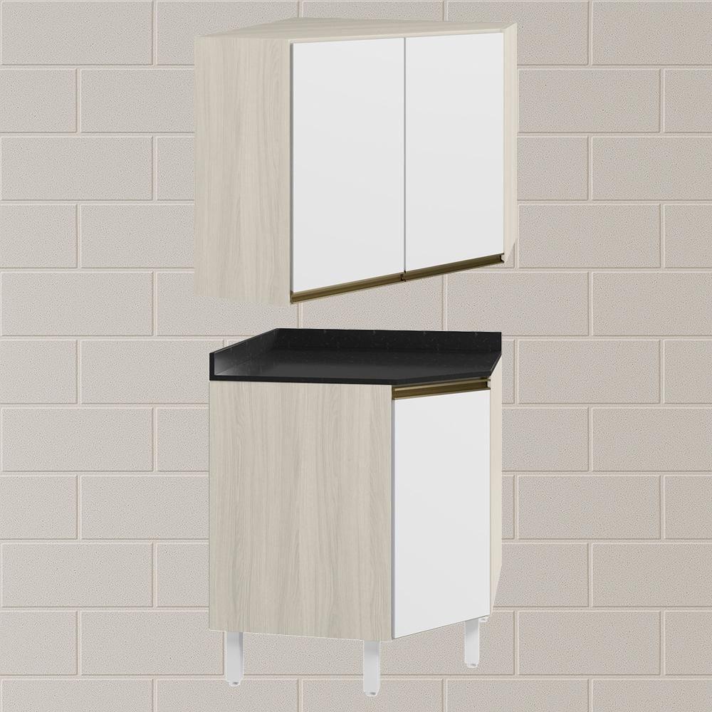 Armario E Balcao Canto Obliquo 75cm Mdf Kali Bianco Toq Branco Uv Nicioli Bianco Toq Branco Uv - 2