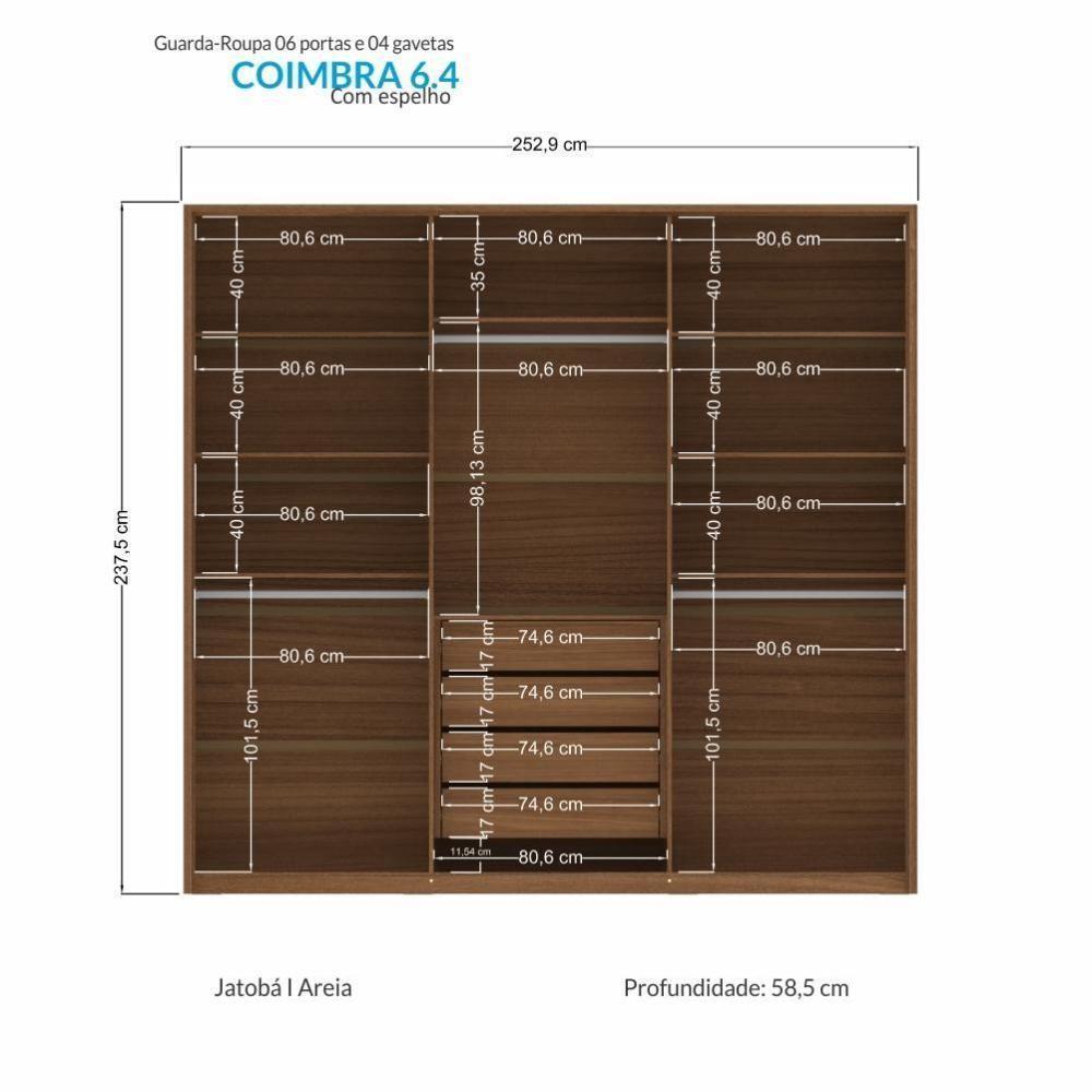 Guarda Roupa Casal Coimbra 6 Portas Jatobá-areia Com Espelho - Santos Andirá Jatobá-areia - 4