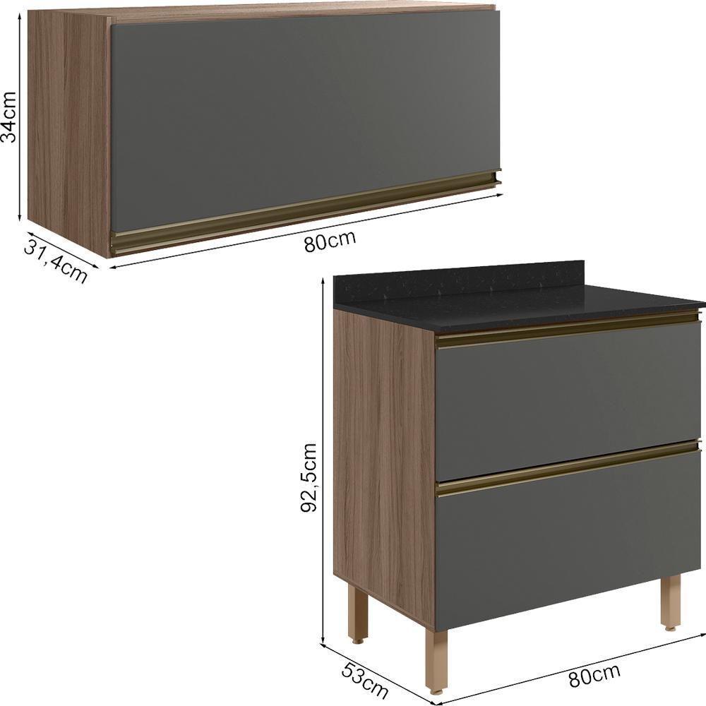 Armario Aereo E Balcao 2 Gavetas Mdf Kali Carvalho Toq Chumbo Nicioli Carvalho Toq Chumbo - 7