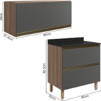 Armario Aereo E Balcao 2 Gavetas Mdf Kali Carvalho Toq Chumbo Nicioli Carvalho Toq Chumbo - 7