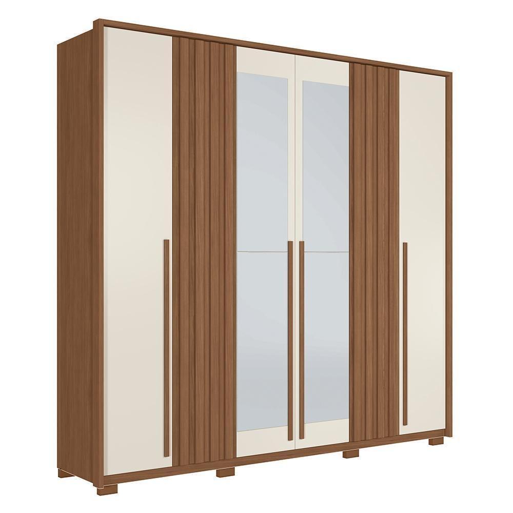 Guarda Roupa Casal Coimbra 6 Portas Jatobá-areia Com Espelho E Pés - Santos Andirá Jatobá-areia - 1