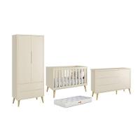 Dormitório Theo 2 Portas, Cômoda Com Porta Areia Fosco Com Pés Madeira Natural E Colchão D18 - Reller Móveis Areia Fosco - 1