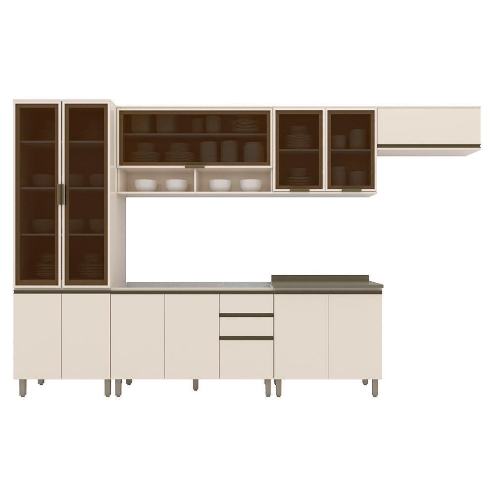 Cozinha Completa Connect 6 Peças Off White Com Cristaleira - Móveis Henn Off White - 1