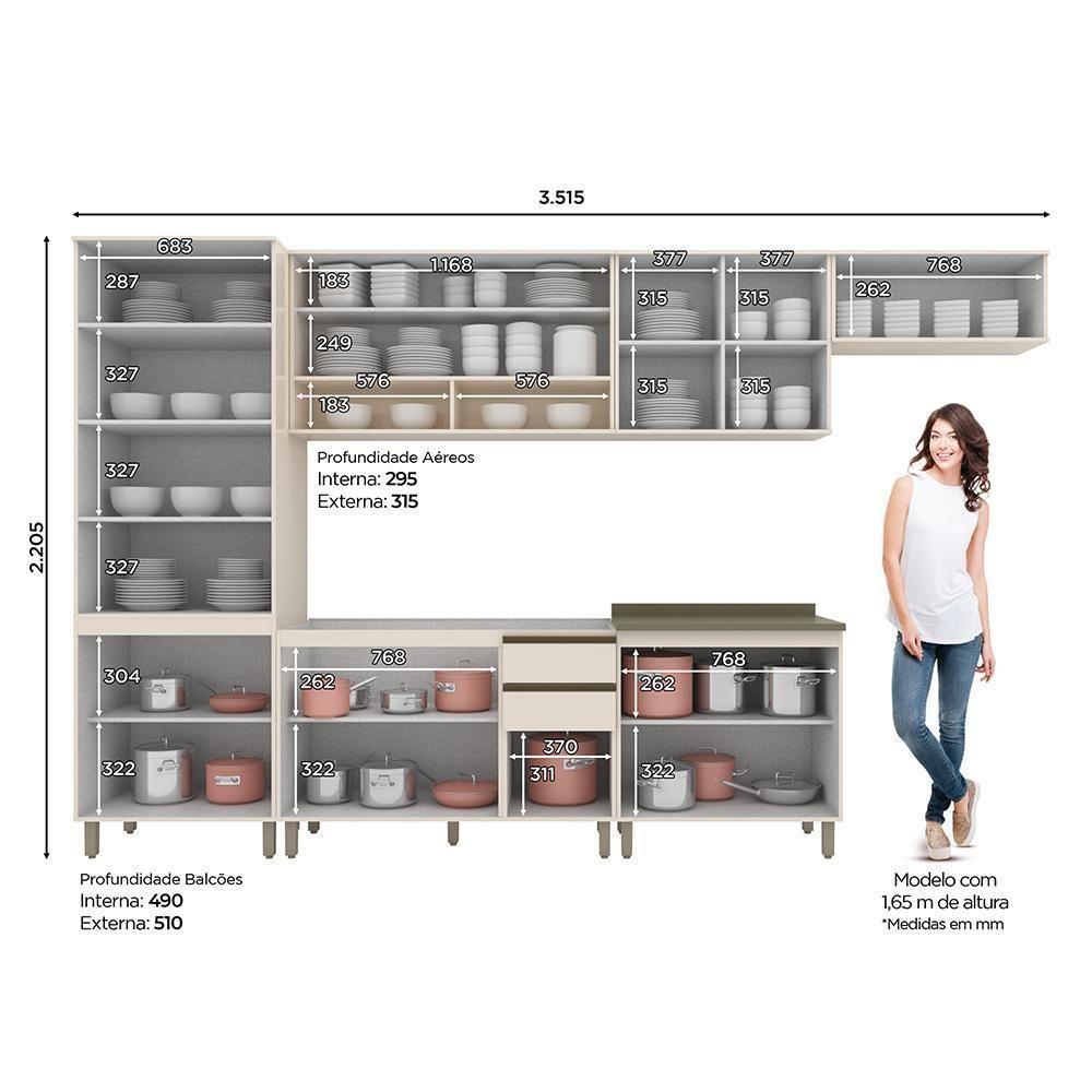 Cozinha Completa Connect 6 Peças Off White Com Cristaleira - Móveis Henn Off White - 4