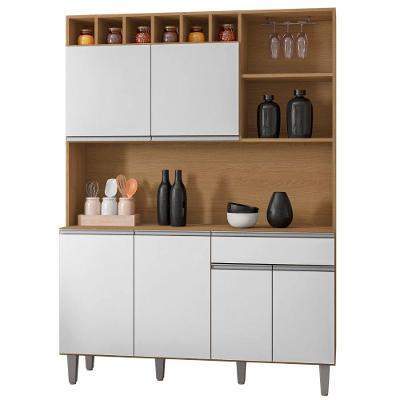 Kit Armário Cozinha Compacta Alice 6 Portas 1 Gaveta em MDP 130cm Amêndoa e Branco