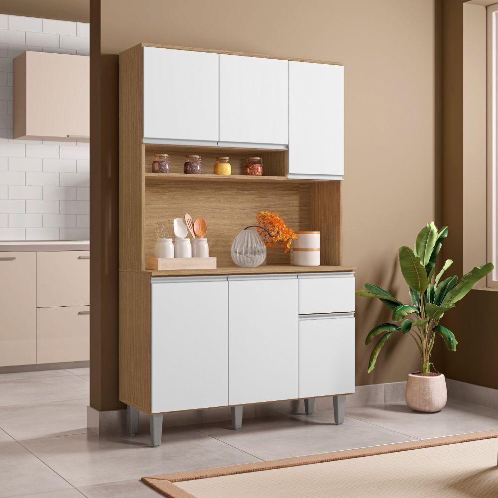 Kit Armário Cozinha Compacta Márcia 6 Portas Amendoa Branco Ajl - 5