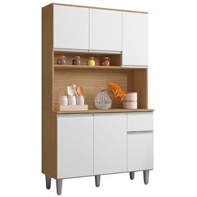 Kit Armário Cozinha Compacta Márcia 6 Portas 1 Gaveta MDF 105cm Amêndoa Branco