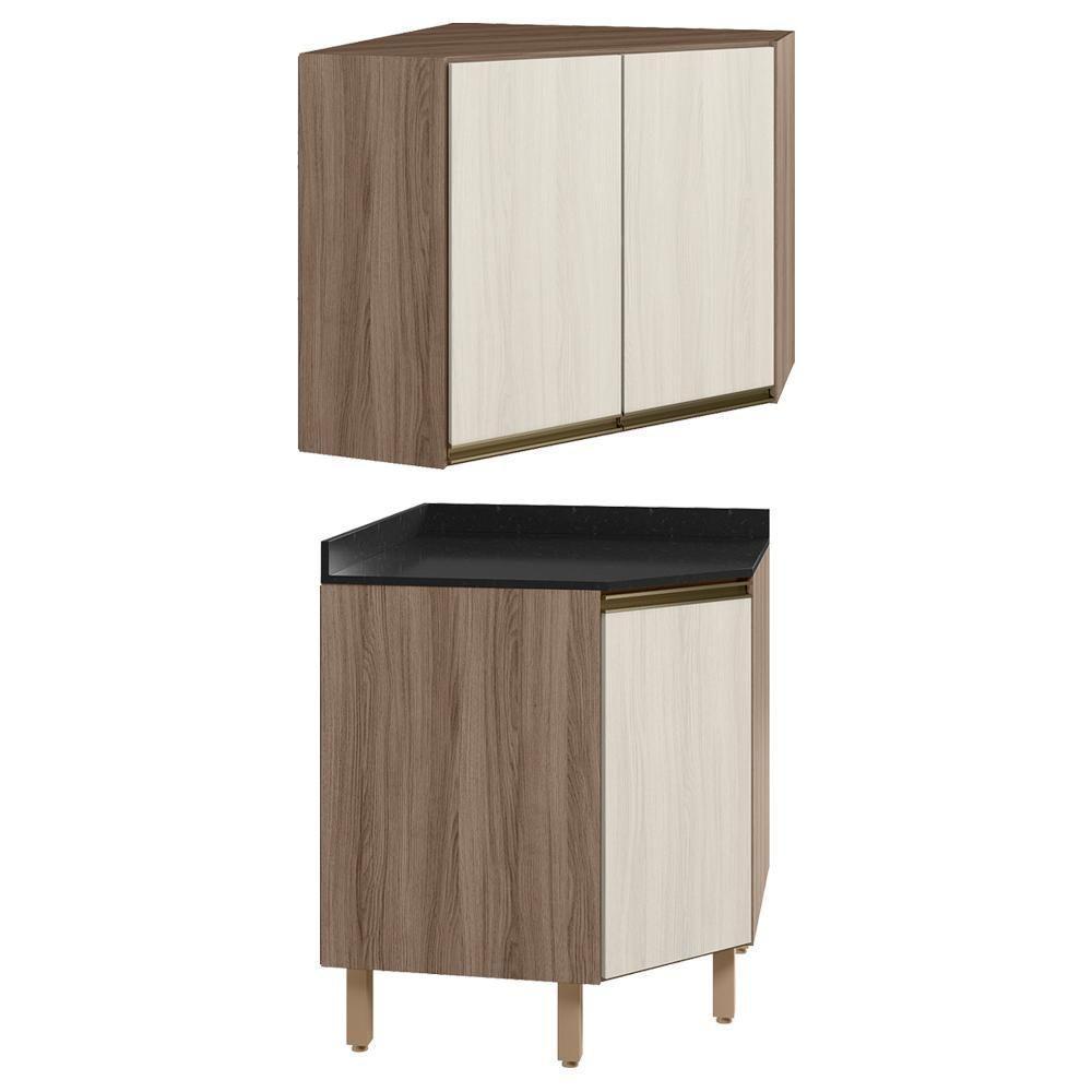 Armario E Balcao Canto Obliquo 75cm Mdf Kali Carvalho Toq Bianco Toq Nicioli Carvalho Toq Bianco Toq - 1