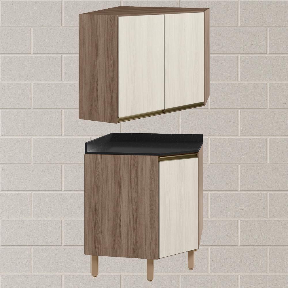 Armario E Balcao Canto Obliquo 75cm Mdf Kali Carvalho Toq Bianco Toq Nicioli Carvalho Toq Bianco Toq - 2