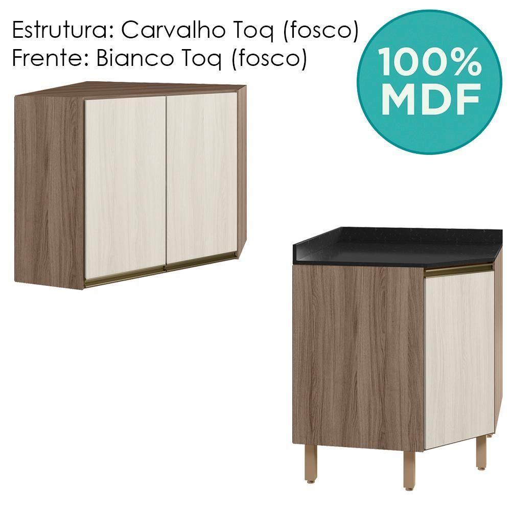 Armario E Balcao Canto Obliquo 75cm Mdf Kali Carvalho Toq Bianco Toq Nicioli Carvalho Toq Bianco Toq - 4