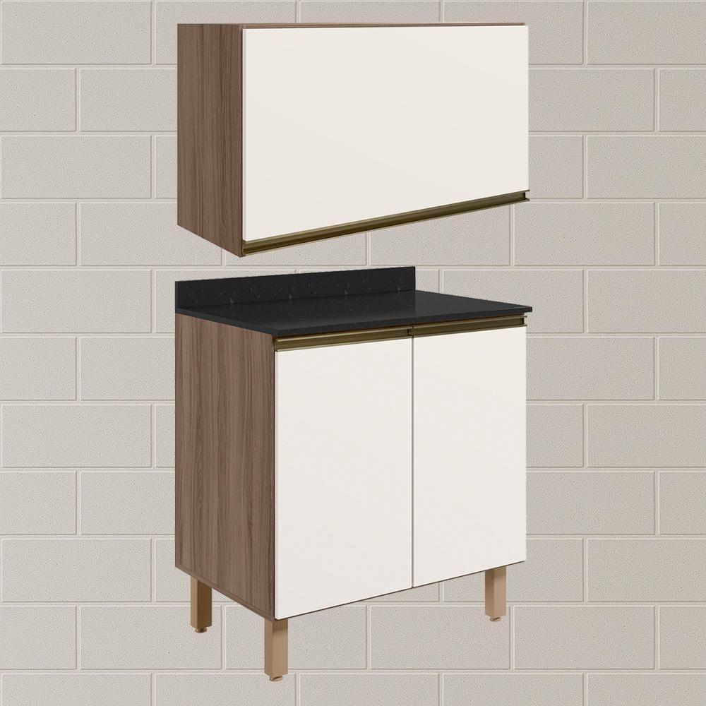 Armario Aereo E Balcao Mdf 60cm Kali Carvalho Toq Off White Cetim Nicioli Carvalho Toq Off White Cetim - 2