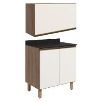Armario Aereo E Balcao Mdf 60cm Kali Carvalho Toq Off White Cetim Nicioli Carvalho Toq Off White Cetim - 1