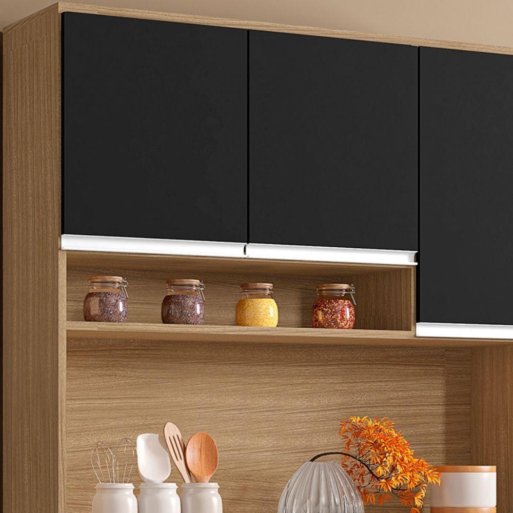 Kit Armário Cozinha Compacta Márcia 6 Portas Amendoa Preto Ajl - 4