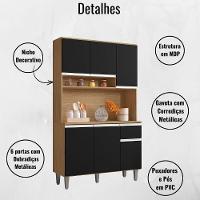 Kit Armário Cozinha Compacta Márcia 6 Portas Amendoa Preto Ajl - 2