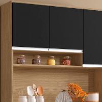 Kit Armário Cozinha Compacta Márcia 6 Portas Amendoa Preto Ajl