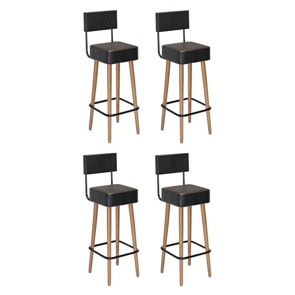 Kit 4 Banquetas Barcelona 96cm Couríssimo Preto - Salaone Preto - 1
