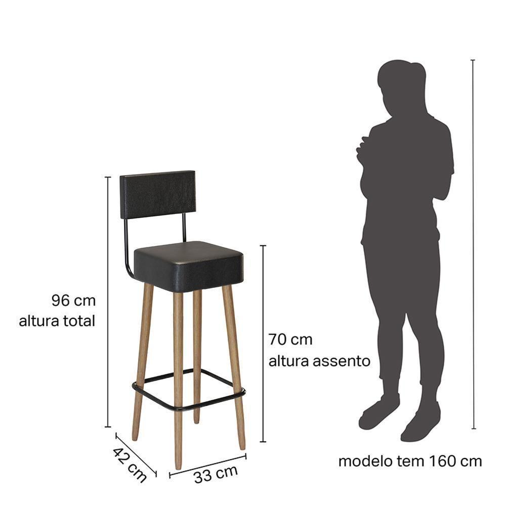 Kit 4 Banquetas Barcelona 96cm Couríssimo Preto - Salaone Preto - 5