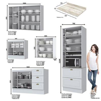 Cozinha Modulada Americana 5 Peças com Torre Quente 11 Portas 100% MDF Branco Móveis Henn