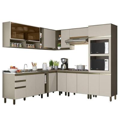 Cozinha Completa de Canto Connect Duna-cristal 11 Peças 100% MDF 234.5cm Bege Móveis Henn