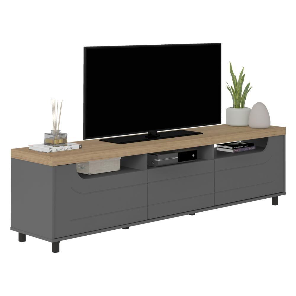 Rack Para Tv Até 75 Polegadas 200cm 2 Portas 1 Gaveta Multimóveis Cr45325 Carvalho/grafite Carvalho/grafite - 2