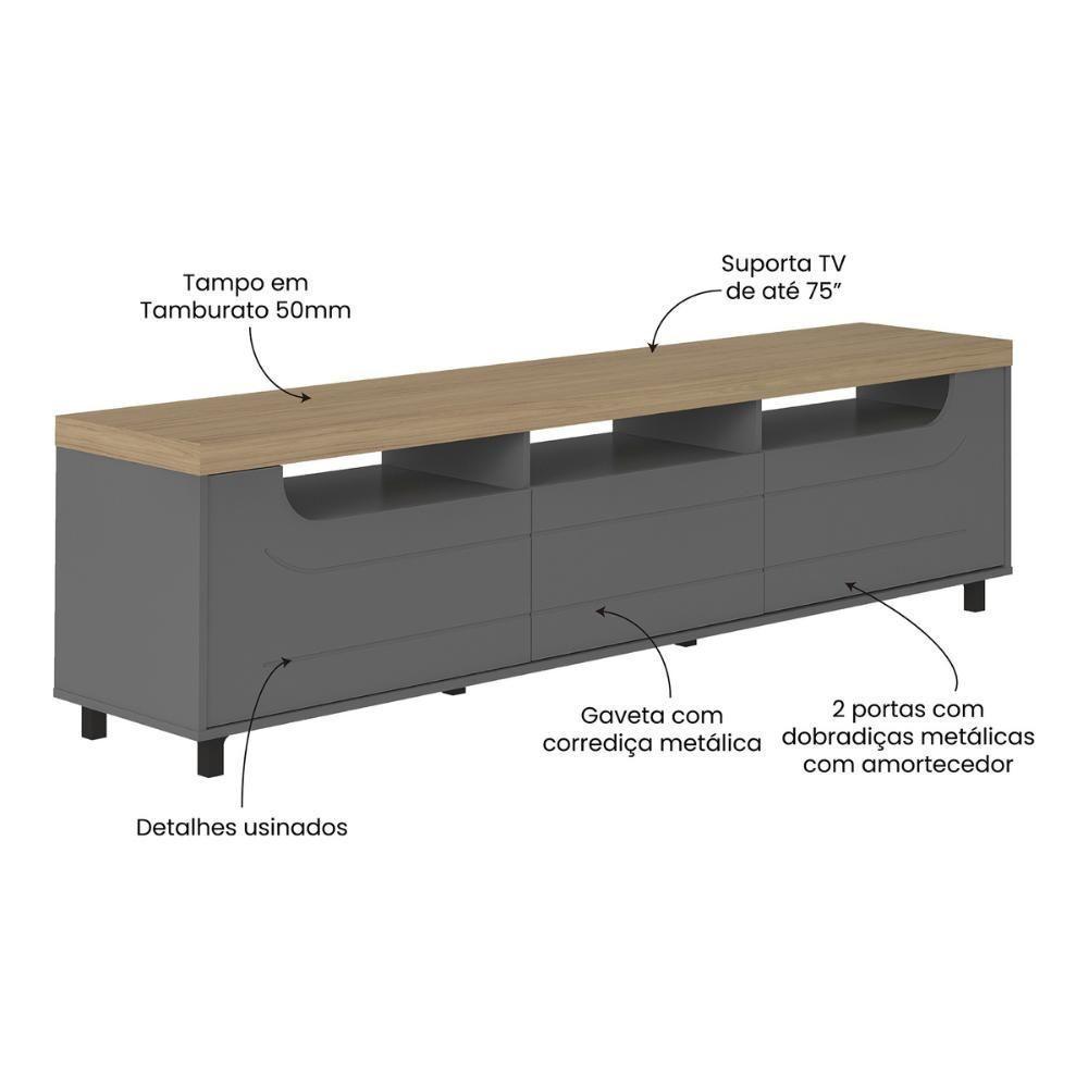 Rack Para Tv Até 75 Polegadas 200cm 2 Portas 1 Gaveta Multimóveis Cr45325 Carvalho/grafite Carvalho/grafite - 3