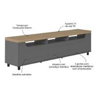 Rack Para Tv Até 75 Polegadas 200cm 2 Portas 1 Gaveta Multimóveis Cr45325 Carvalho/grafite Carvalho/grafite - 3