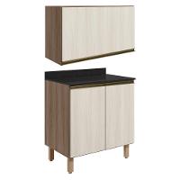 Armario Aereo E Balcao Mdf 60cm Kali Carvalho Toq Bianco Toq Nicioli Carvalho Toq Bianco Toq - 1