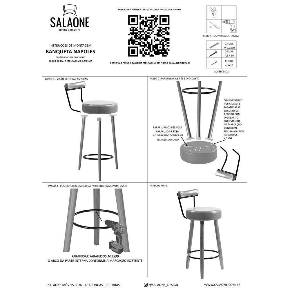 Kit 2 Banquetas Nápoles 89cm Couríssimo Amarula - Salaone Amarula - 6