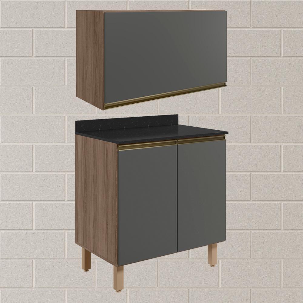 Armario Aereo E Balcao Mdf 60cm Kali Carvalho Toq Chumbo Nicioli Carvalho Toq Chumbo - 6