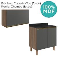 Armario Aereo E Balcao Mdf 60cm Kali Carvalho Toq Chumbo Nicioli Carvalho Toq Chumbo - 7