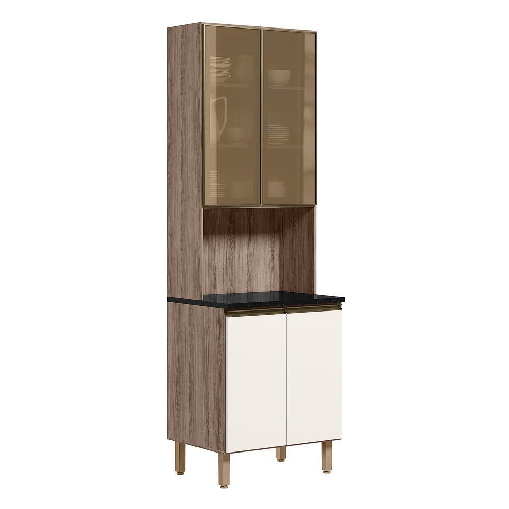 Paneleiro Duplo 4p Vidro 70cm Mdf Kali 18340 Carvalho Toq Off White Cetim Nicioli Carvalho Toq Off White Cetim - 1