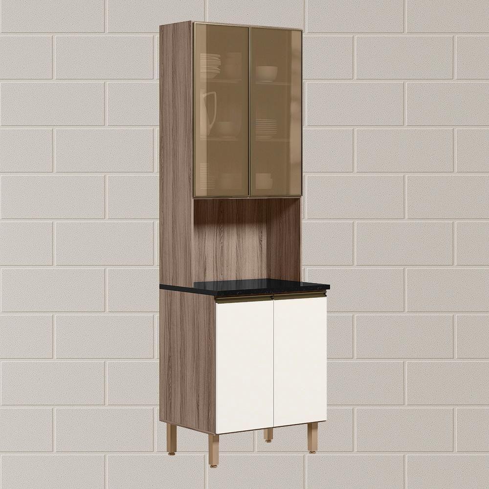 Paneleiro Duplo 4p Vidro 70cm Mdf Kali 18340 Carvalho Toq Off White Cetim Nicioli Carvalho Toq Off White Cetim - 2