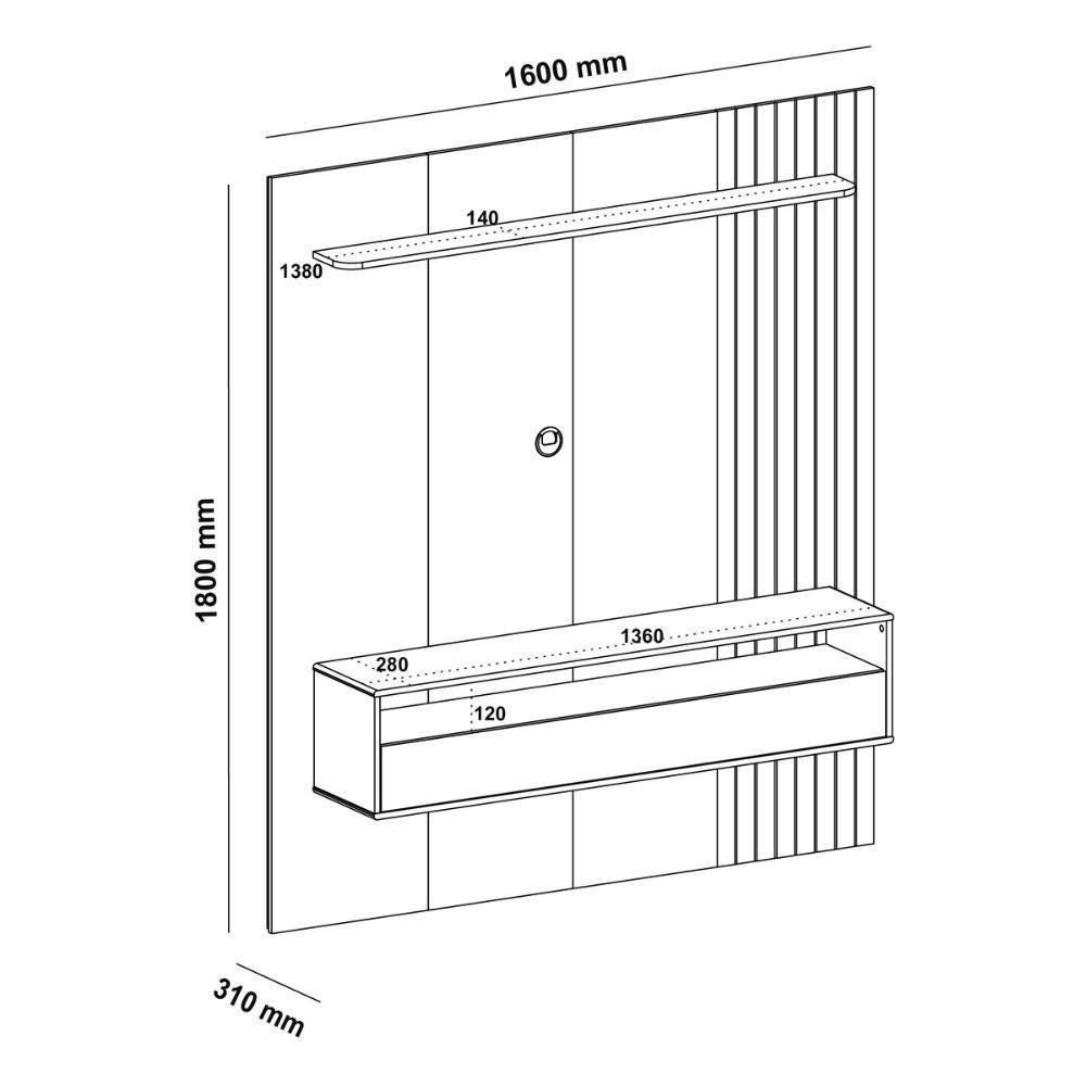 Painel Com Suporte Para Tv Até 65 Polegadas 1 Porta Multimóveis Cr45316 Cinamomo-off White - 3