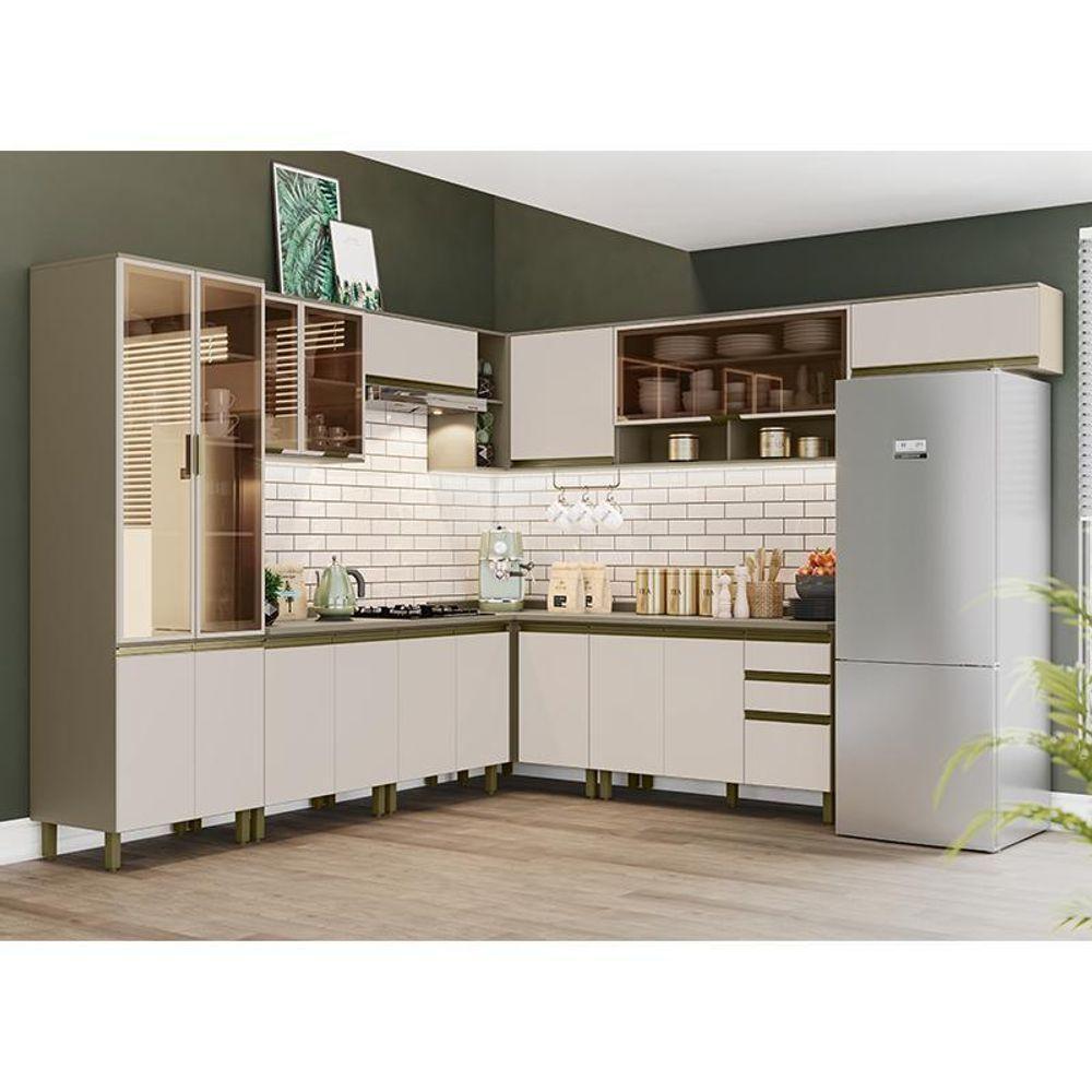 Cozinha Completa De Canto 10 Peças Connect Duna-cristal Com Cristaleira E Aéreo Vidro - Móveis Henn Duna-cristal - 2