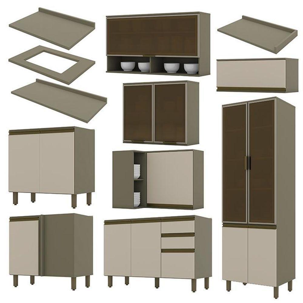 Cozinha Completa De Canto 10 Peças Connect Duna-cristal Com Cristaleira E Aéreo Vidro - Móveis Henn Duna-cristal - 3