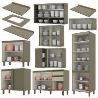 Cozinha Completa De Canto 10 Peças Connect Duna-cristal Com Cristaleira E Aéreo Vidro - Móveis Henn Duna-cristal