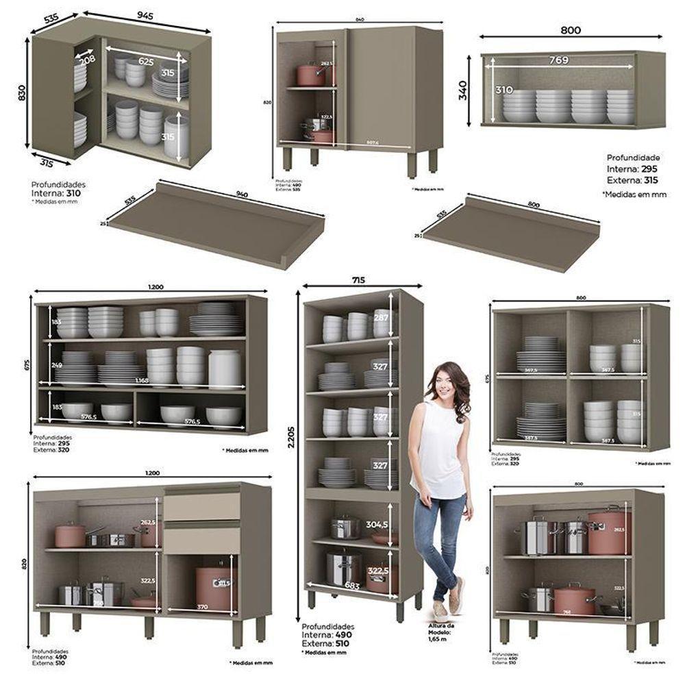 Cozinha Completa De Canto 9 Peças Connect Duna-cristal Com Cristaleira - Móveis Henn Duna-cristal - 4