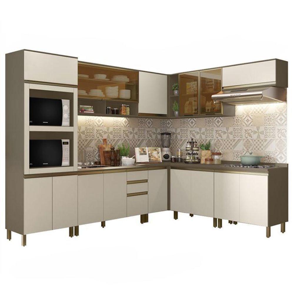 Cozinha Completa De Canto 9 Peças Connect Duna-cristal Com Aéreo Vidro Basculante - Móveis Henn Duna-cristal - 1