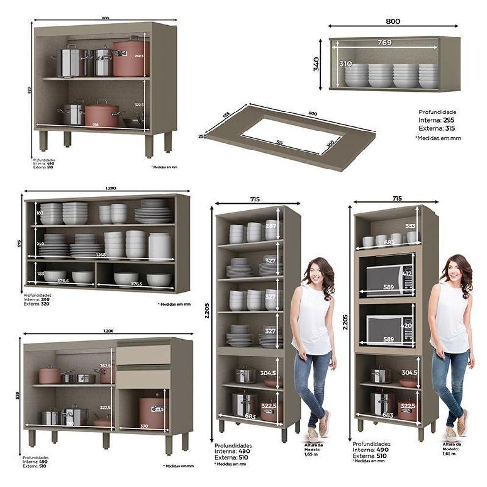 Cozinha Completa 6 Peças Connect Duna-cristal Com Torre Quente E Cristaleira - Móveis Henn Duna-cristal - 4