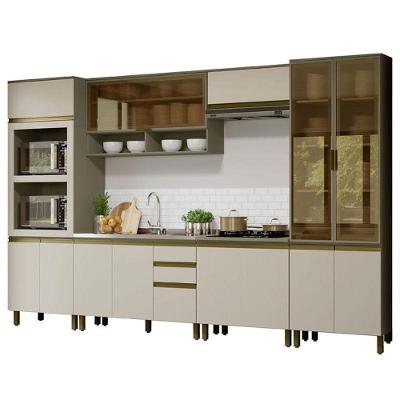 Cozinha Modulada Connect 11 Portas 2 Gavetas MDF 343cm Amadeirado com Tampo para Cooktop