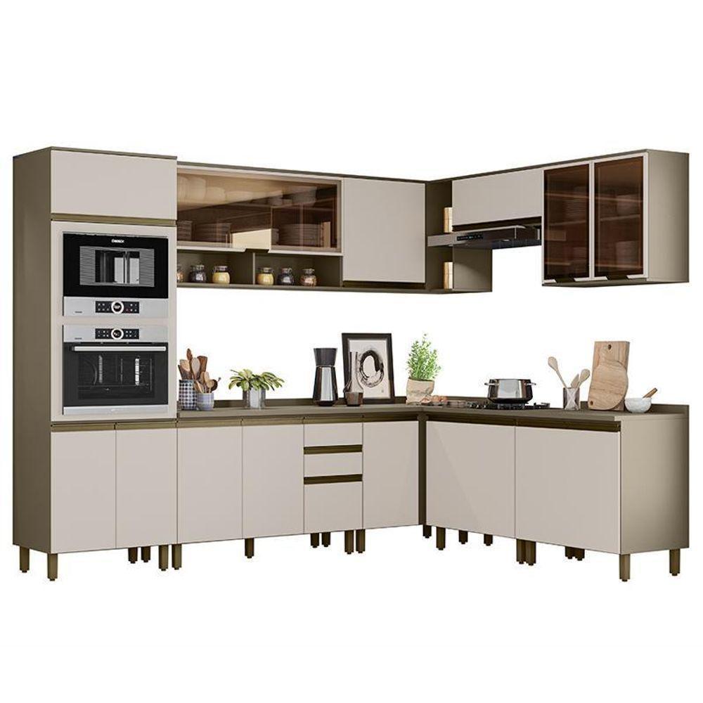 Cozinha Completa De Canto 9 Peças Connect Duna-cristal Com Torre Quente E Aéreo Vidro - Móveis Henn Duna-cristal - 1