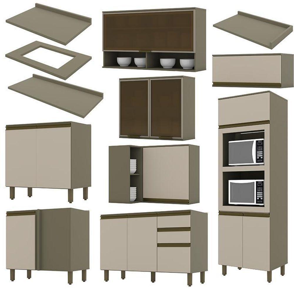 Cozinha Completa De Canto 9 Peças Connect Duna-cristal Com Torre Quente E Aéreo Vidro - Móveis Henn Duna-cristal - 3