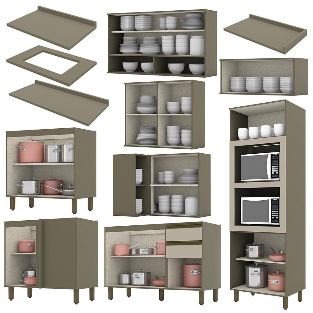 Cozinha Completa De Canto 9 Peças Connect Duna-cristal Com Torre Quente E Aéreo Vidro - Móveis Henn Duna-cristal - 4