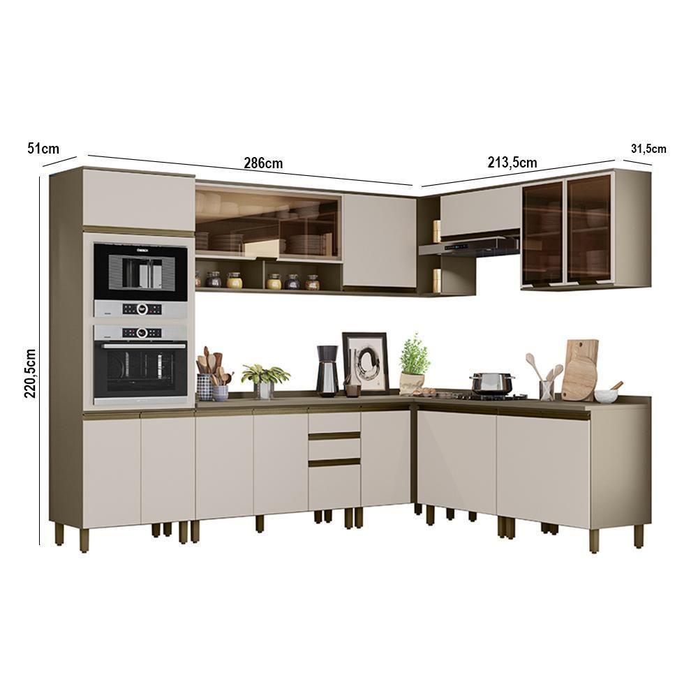 Cozinha Completa De Canto 9 Peças Connect Duna-cristal Com Torre Quente E Aéreo Vidro - Móveis Henn Duna-cristal - 5