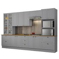 Cozinha Completa 6 Peças Americana Cinza Com Cristaleira Tampo Nature - Móveis Henn Cinza - 1