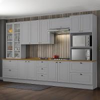 Cozinha Completa 6 Peças Americana Cinza Com Cristaleira Tampo Nature - Móveis Henn Cinza - 2