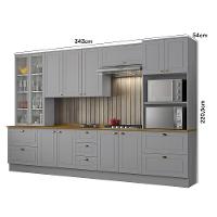 Cozinha Completa 6 Peças Americana Cinza Com Cristaleira Tampo Nature - Móveis Henn Cinza - 4