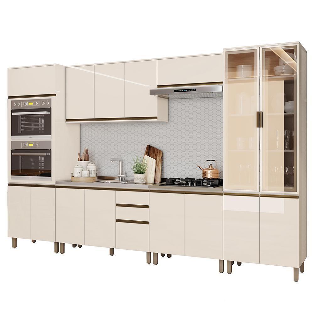 Cozinha Modulada Connect 6 Peças Off White Com Torre Quente 2 Fornos E Cristaleira - Móveis Henn Off White - 1