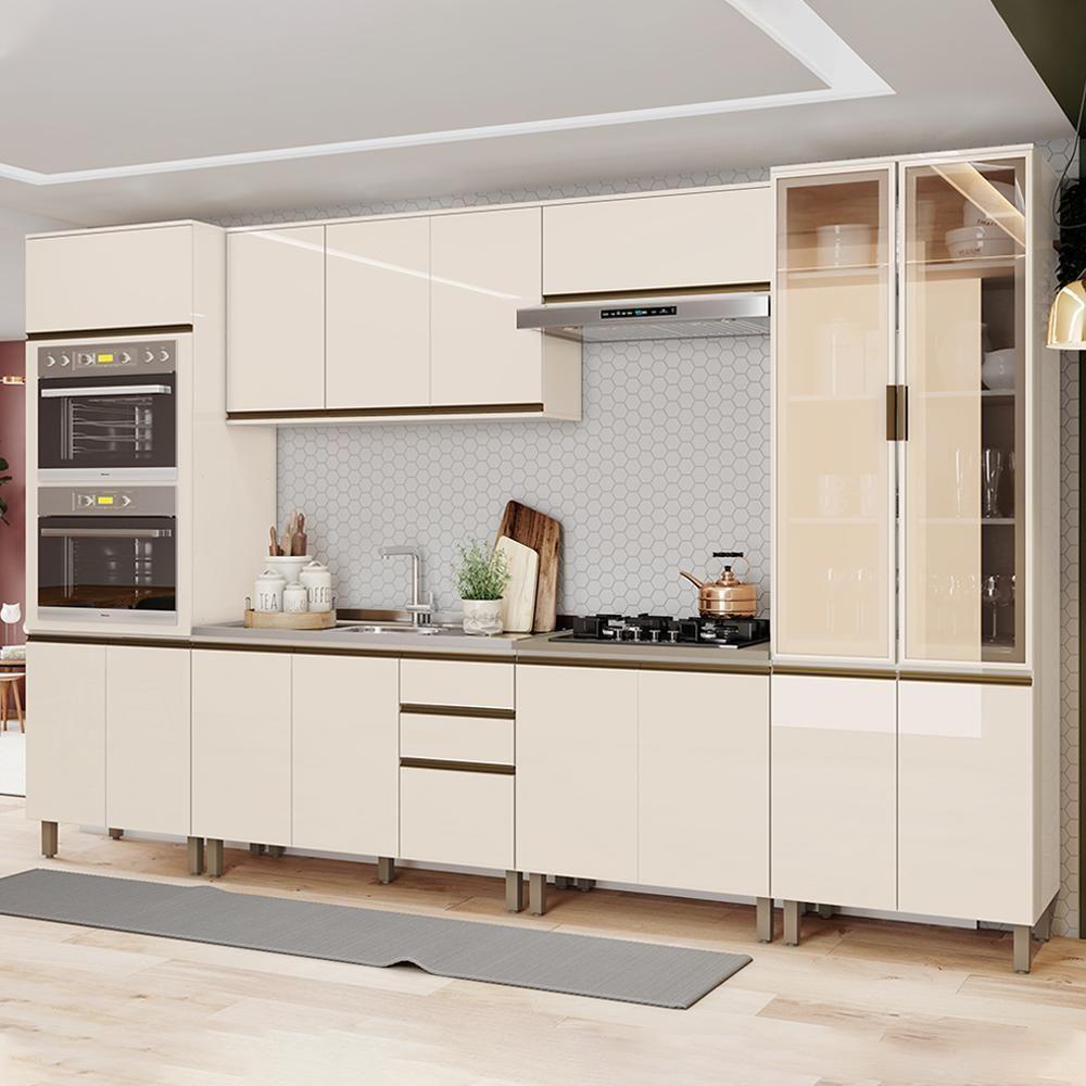 Cozinha Modulada Connect 6 Peças Off White Com Torre Quente 2 Fornos E Cristaleira - Móveis Henn Off White - 2